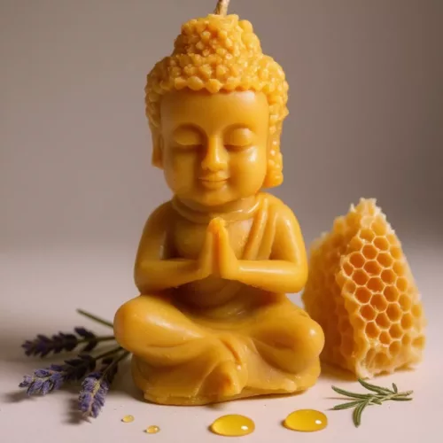 Vela de Cera Natural de Abeja con Forma de Buda