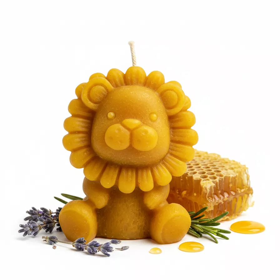 Vela de Cera Natural de Abeja con Forma de León