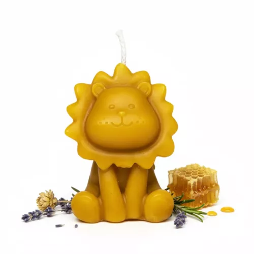 Vela de Cera Natural de Abeja con Forma de León Sonrisa