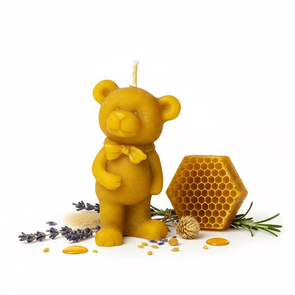 Vela de Cera Natural de Abeja con Forma de Oso